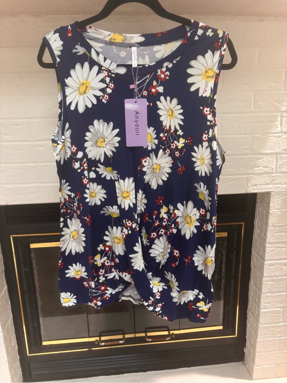 Dollcake Navy Daisy Knot-Front Sleeveless Tank